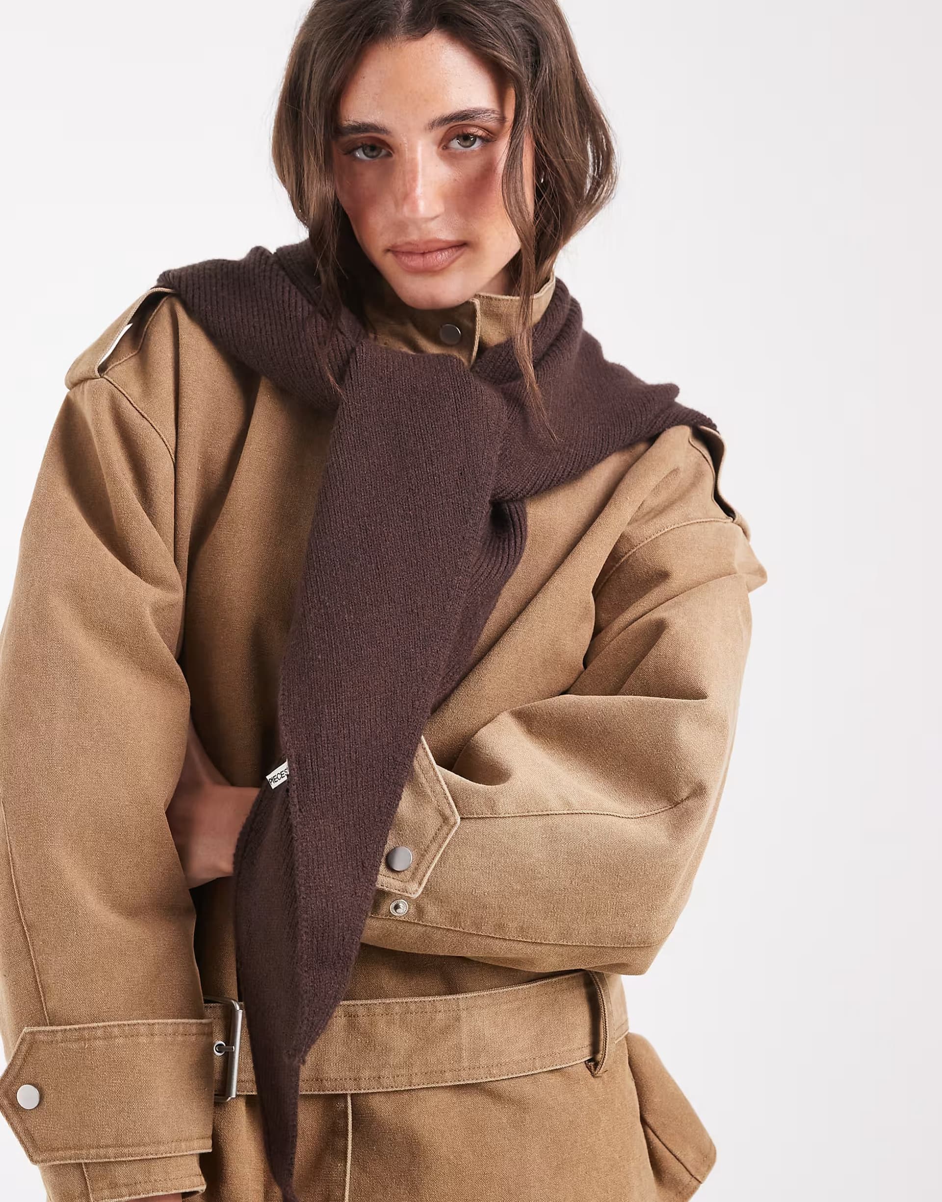ASOS Pieces triangle scarf in brown