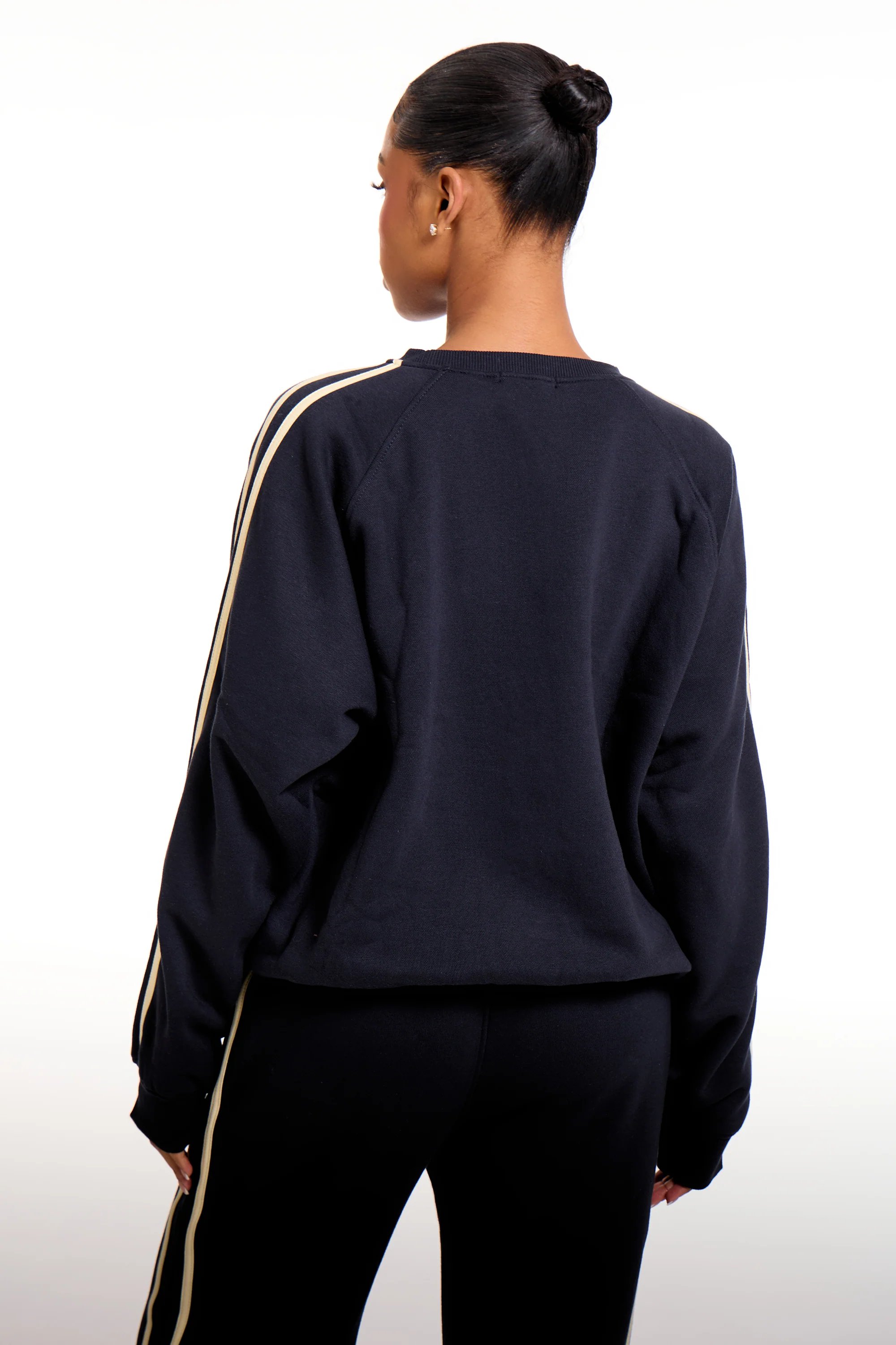 Kaiia Kaiia Slogan Sport Side Stripe Oversized Sweatshirt Ink Blue & Soft Yellow - 4