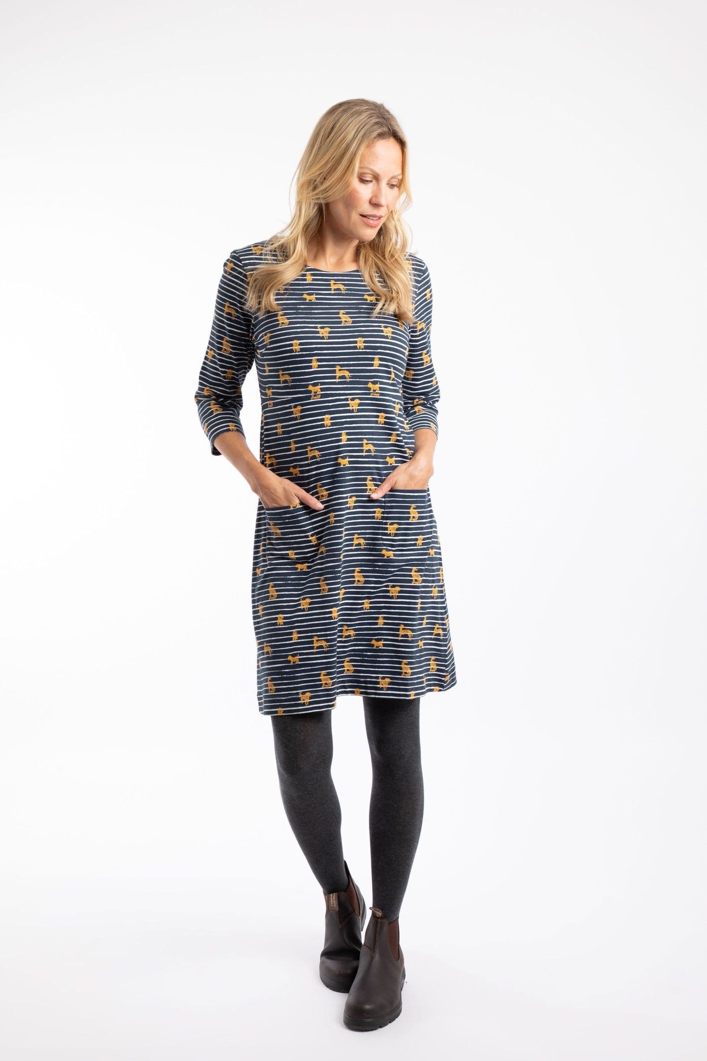 Weird Fish Weird Fish Women's Starshine Printed Jersey Dress in Gold - 4