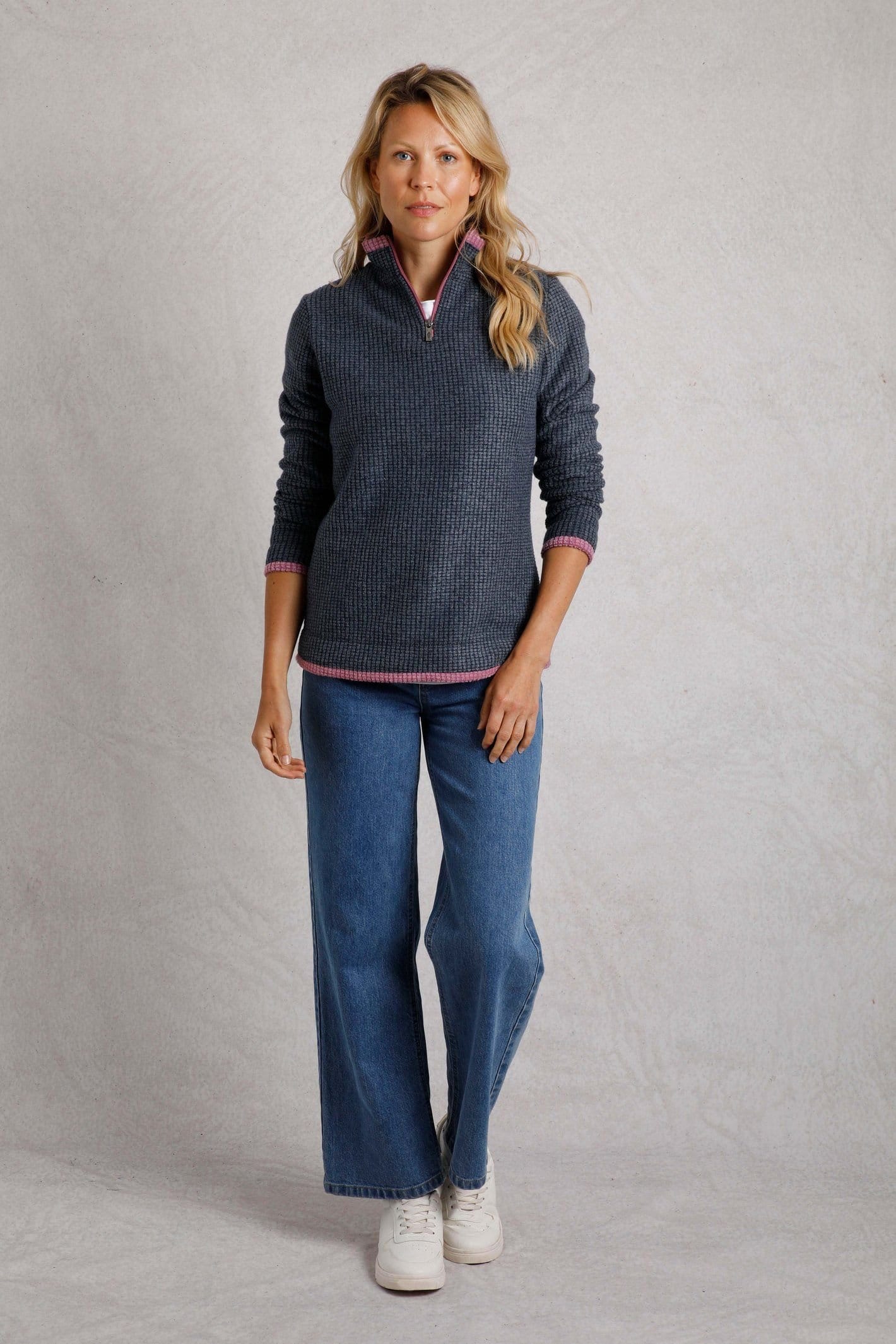 Weird Fish Weird Fish Women's Beye 1/4 Zip Grid Fleece in Navy - 4