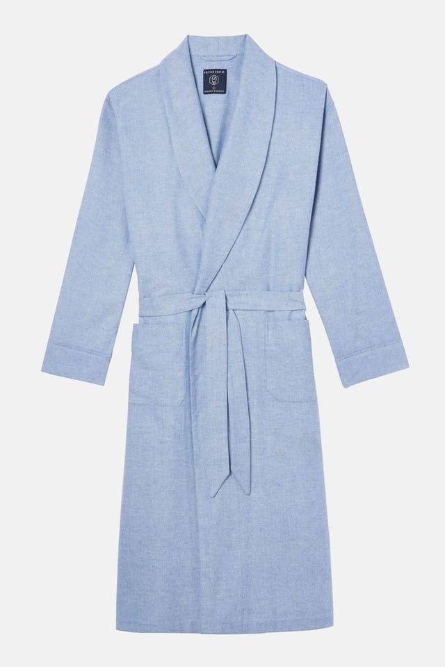 British Boxers British Boxers Men's "Staffordshire Blue" Herringbone Brushed Cotton Dressing Gown in Light Blue - 2
