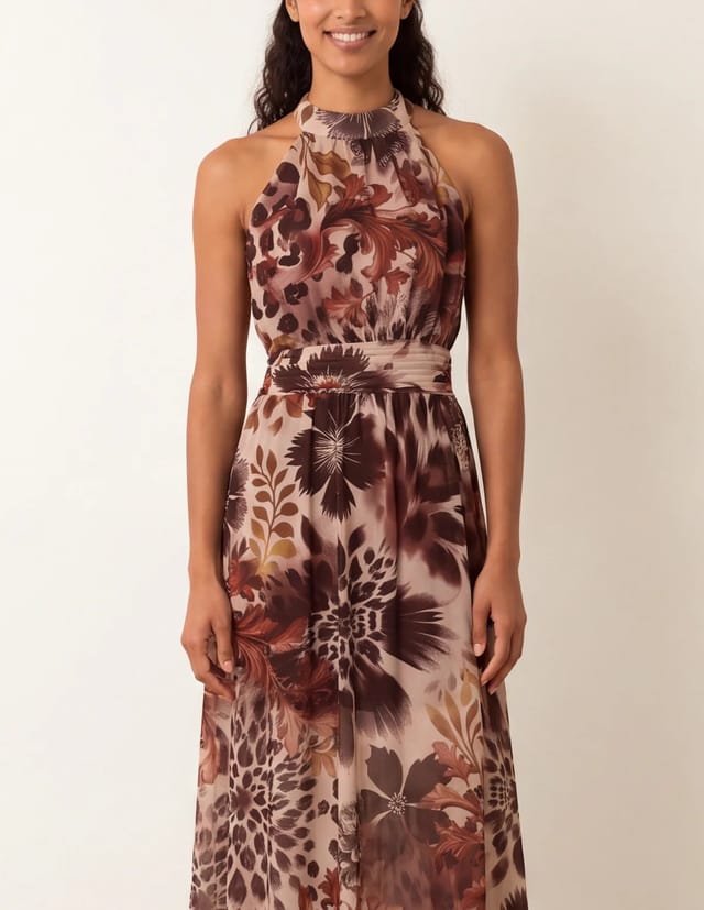 Blue Vanilla Georgette Printed Halterneck Occasion Dress - 2