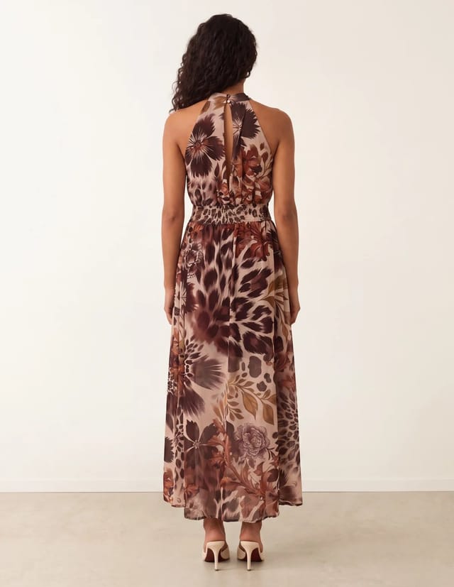 Blue Vanilla Georgette Printed Halterneck Occasion Dress - 3