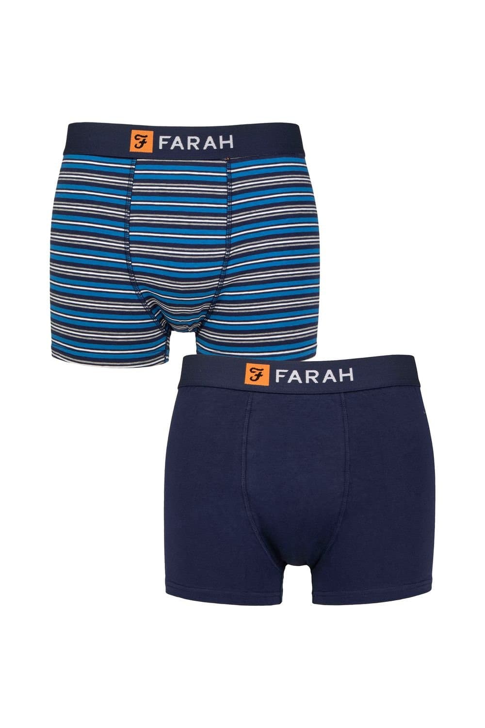 Farah FARAH Men's Mens 2 Pack Plain & Striped Cotton Classic Fitted Trunks in Navy