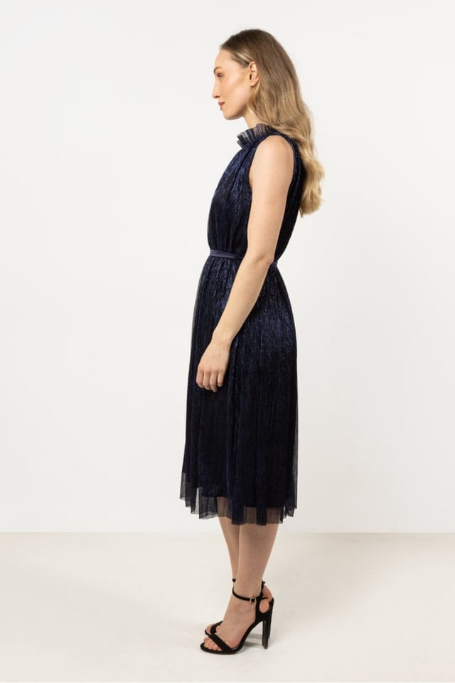 Love Lace Love Lace Women's Evening Trapeze Halter Dress with Satin Belt Style 212226 in Blue - 3