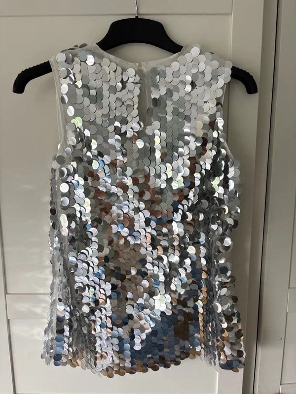 Never Fully Dressed Silver Sequinned Sleeveless Top