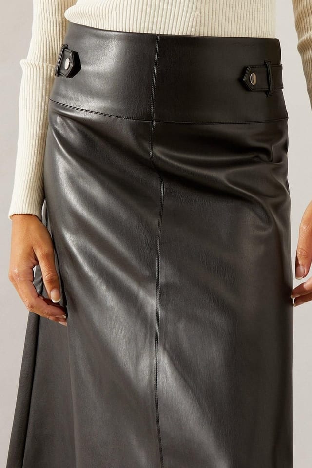 Wallis Wallis Women's Black Tab Detail Faux Leather A Line Skirt - 2