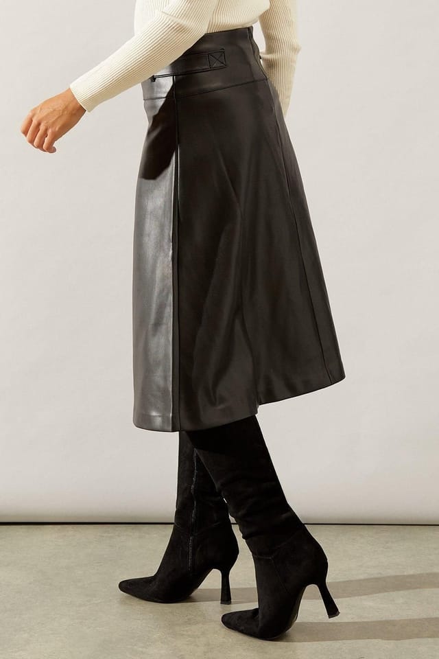 Wallis Wallis Women's Black Tab Detail Faux Leather A Line Skirt - 3