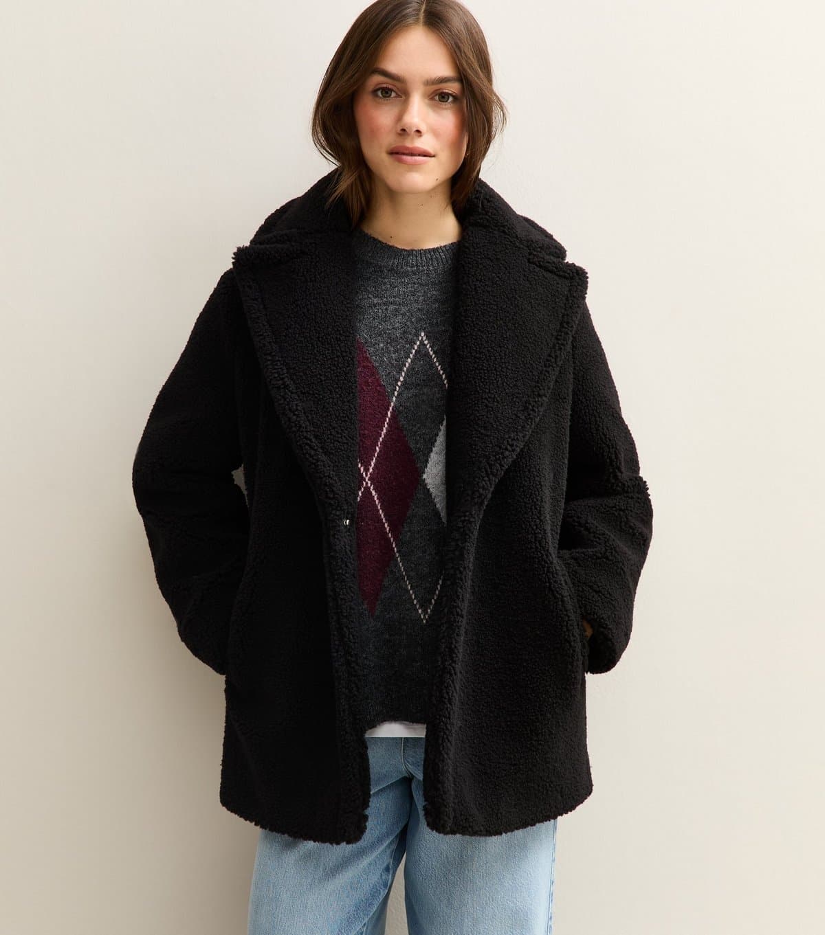 New Look Women's Petite Black Borg Coat New Look