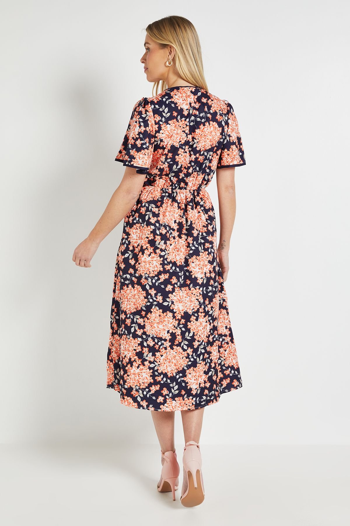 Wallis Wallis Women's Petite Zip Flare Sleeve Midi Dress in Navy - 3