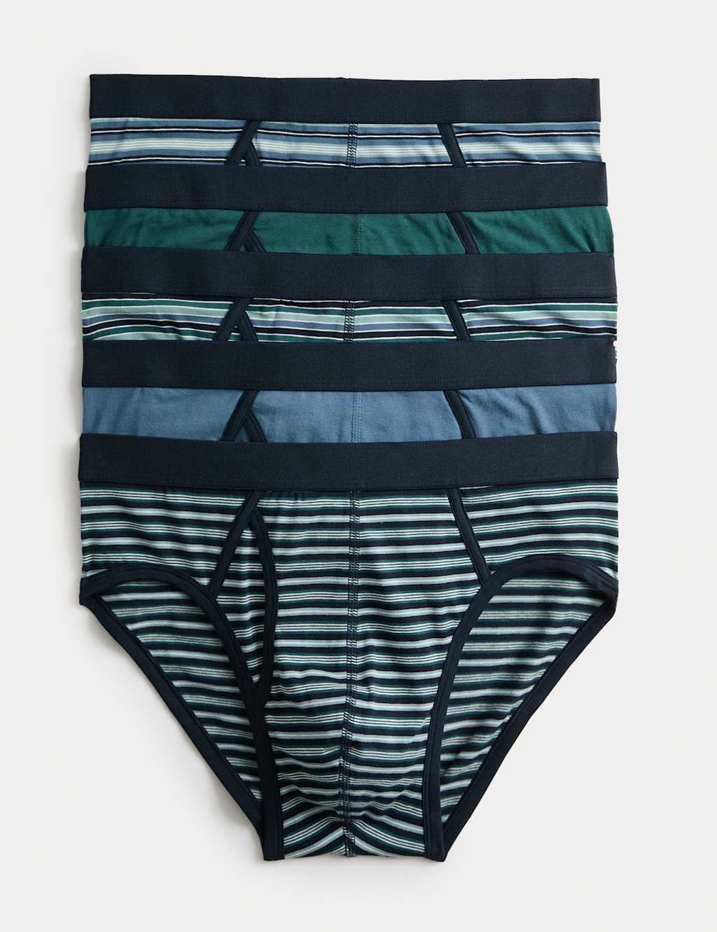 M&S 5 Pack Striped Cotton Rich Briefs Teal Mix