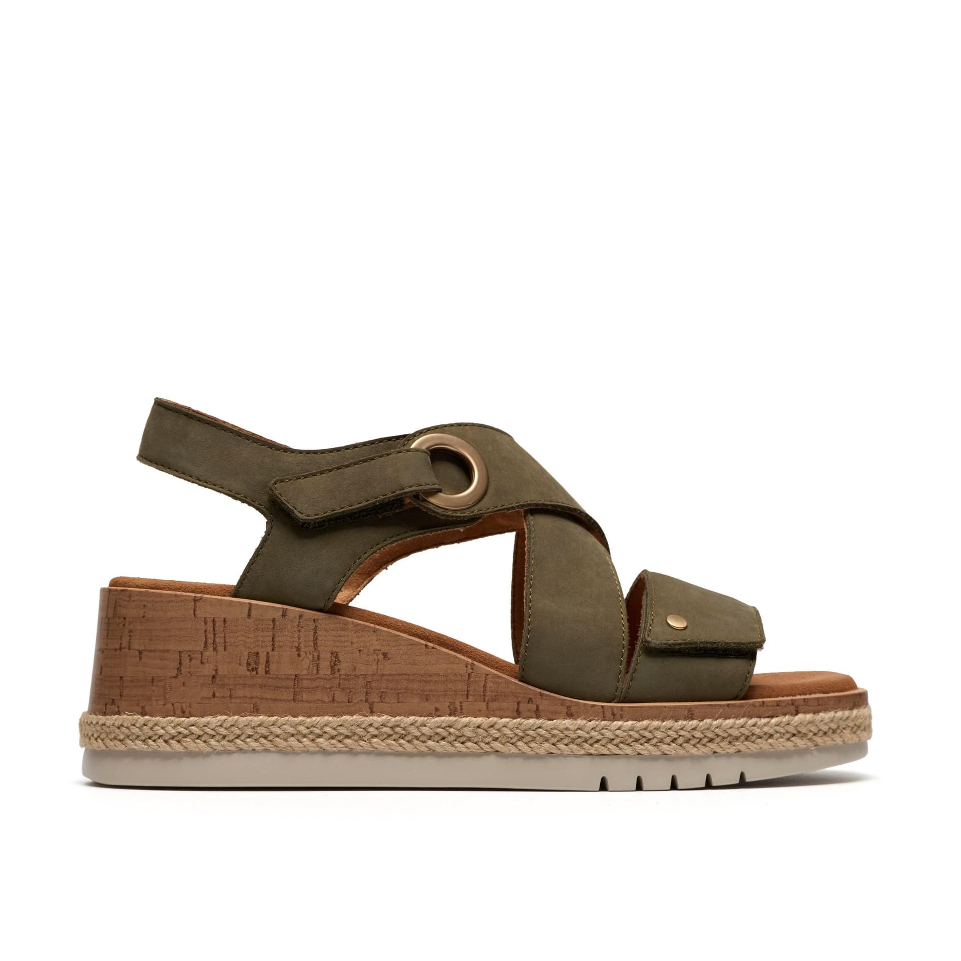 Clarks Clarks Women's Kidiki Sun Dark Olive Nubuck Wedge Sandals in Green