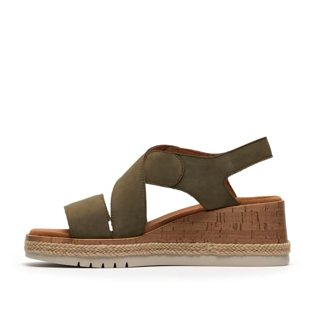 Clarks Clarks Women's Kidiki Sun Dark Olive Nubuck Wedge Sandals in Green - 2