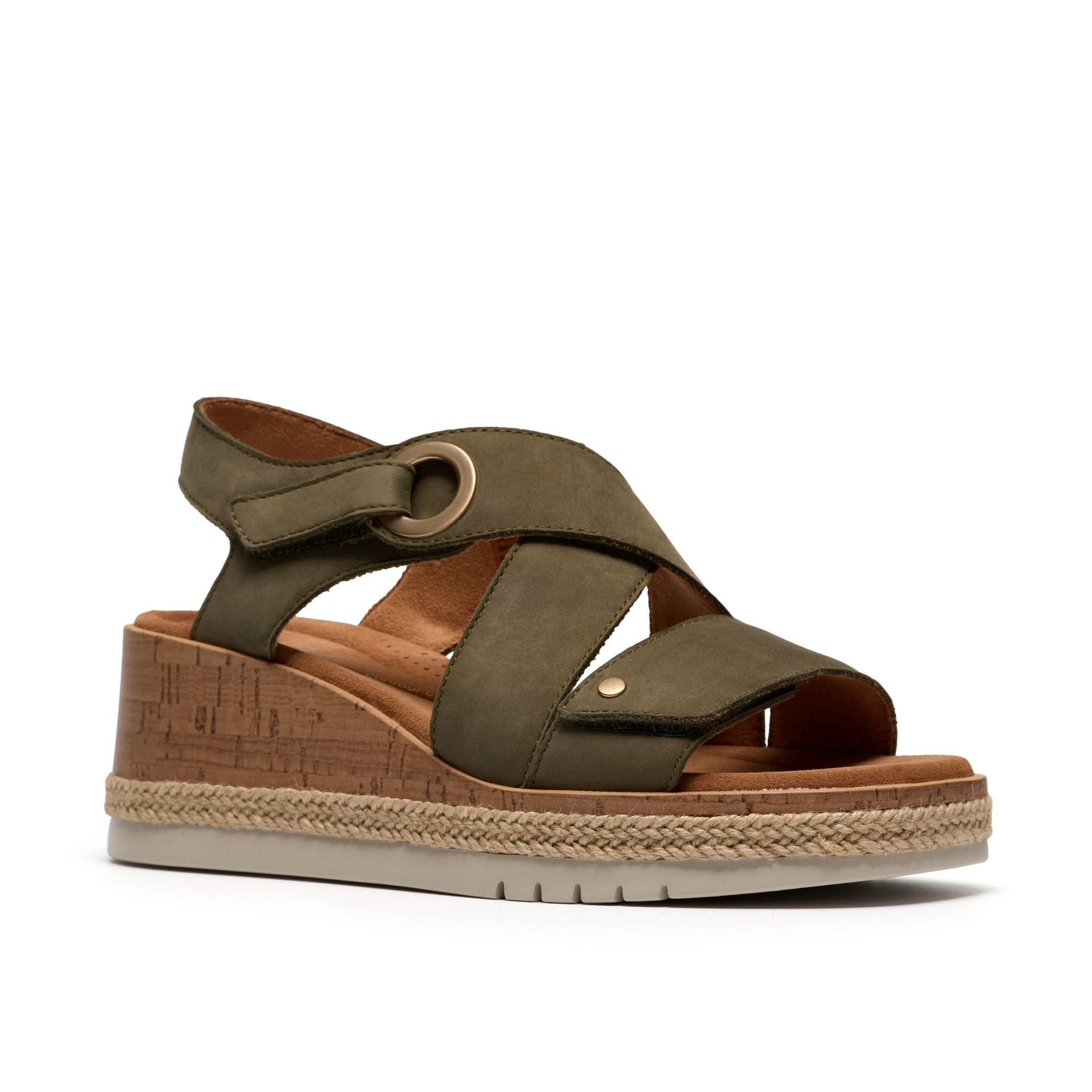 Clarks Clarks Women's Kidiki Sun Dark Olive Nubuck Wedge Sandals in Green - 4