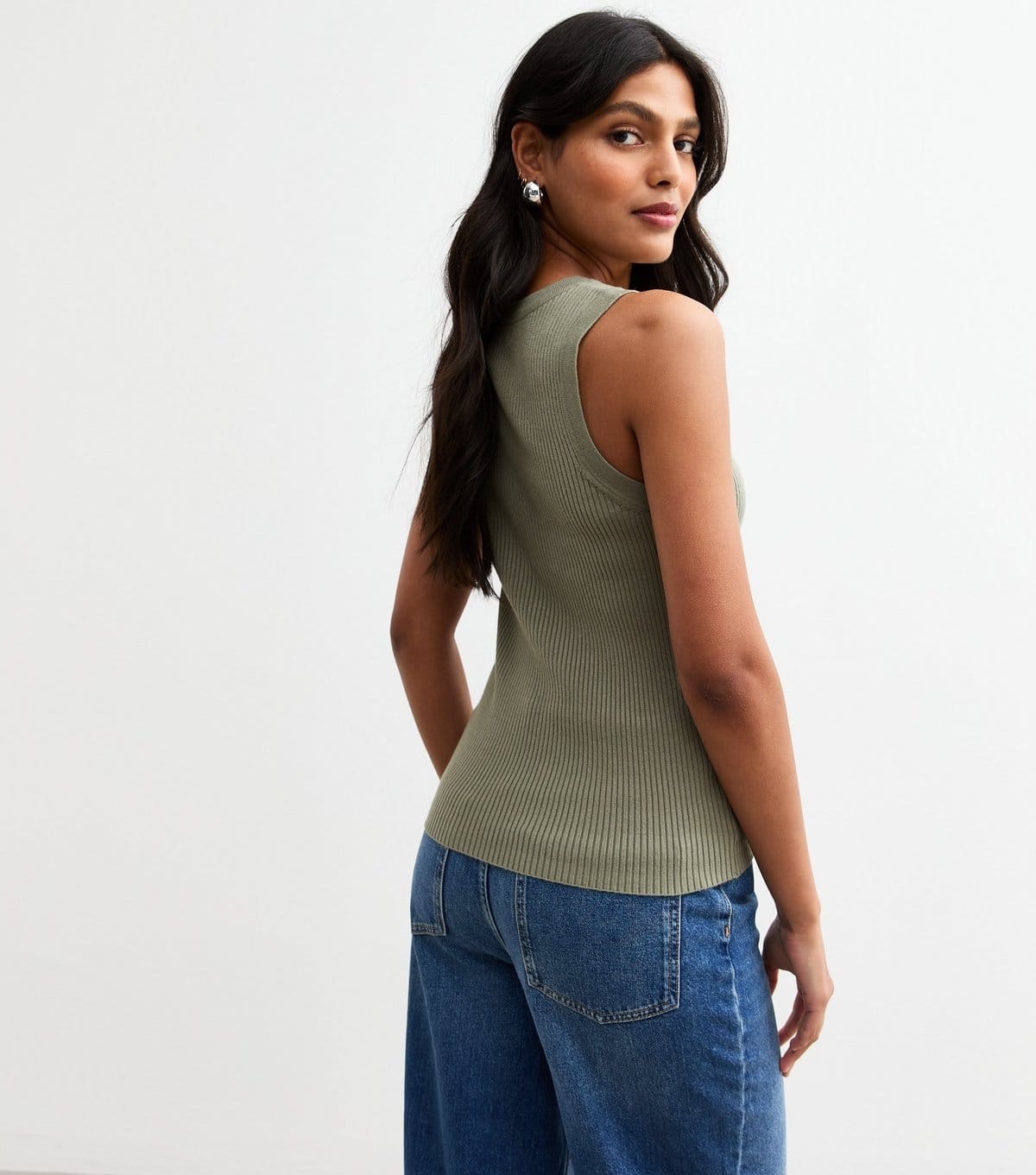 New Look Women's Green Ribbed Scoop Neck Lightweight Knit Vest New Look - 4