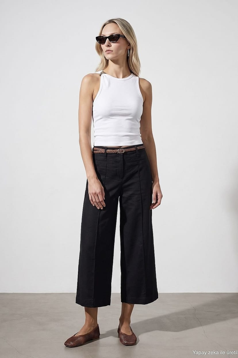 Dilvin Dilvin Women's Linen Blend Pants in Black - 1