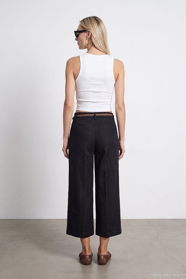 Dilvin Dilvin Women's Linen Blend Pants in Black - 2