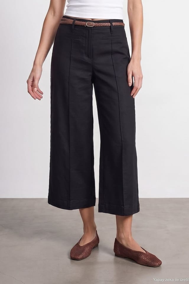 Dilvin Dilvin Women's Linen Blend Pants in Black - 3