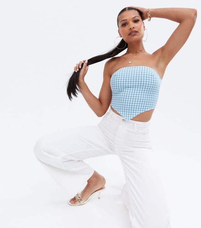 New Look Women's Blue Gingham Bandeau Scarf Top New Look - 2