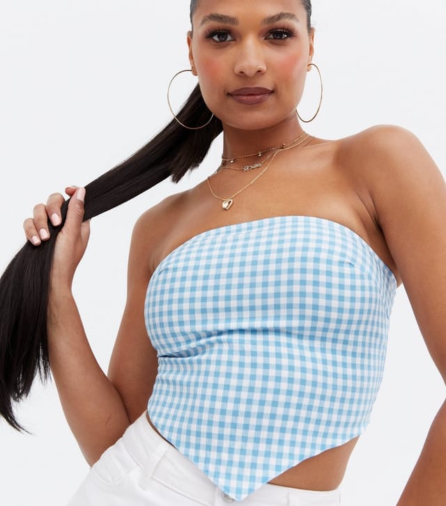 New Look Women's Blue Gingham Bandeau Scarf Top New Look - 3