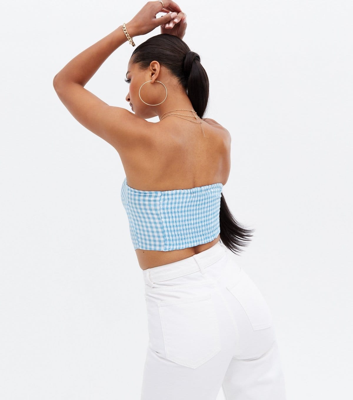 New Look Women's Blue Gingham Bandeau Scarf Top New Look - 4