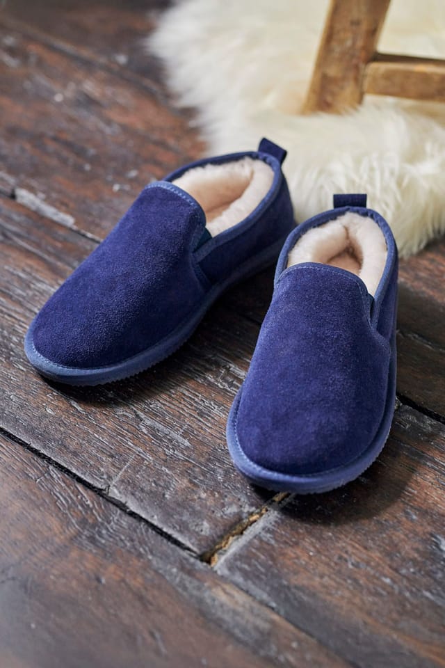 WoolOvers WoolOvers Men's Sheepskin Full Slipper in Navy - 2