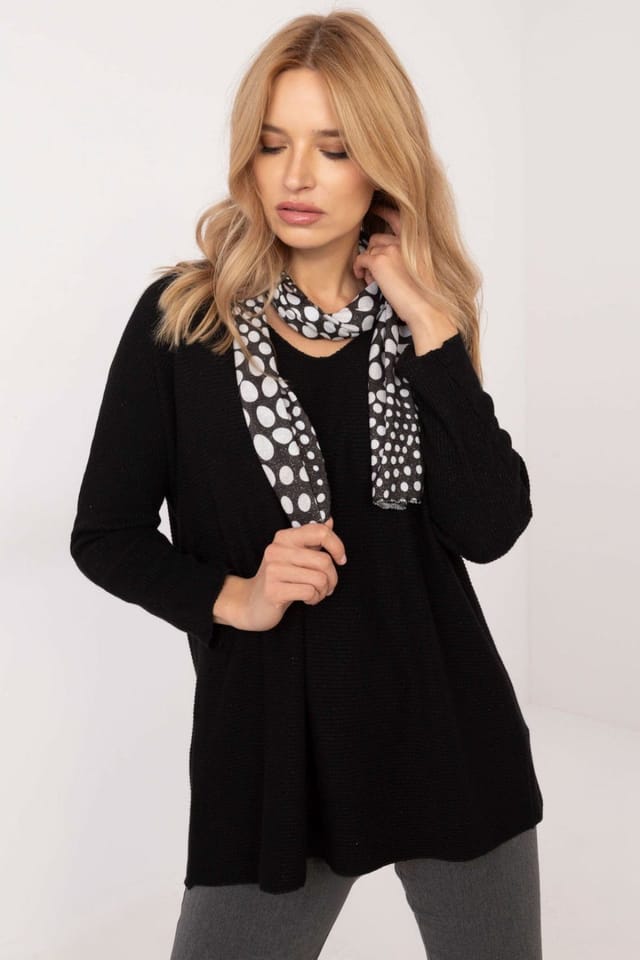 Love Lace Love Lace Women's Elegant V Neck Sweater Set with Scarf in Black - 2