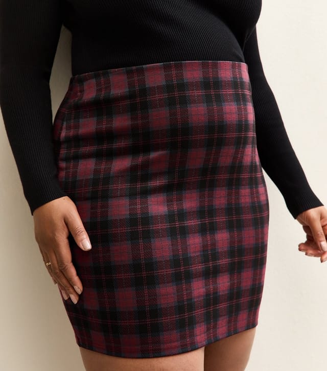 New Look Women's Plus Size Red Jersey Check Tube Mini Skirt Curves New Look - 3