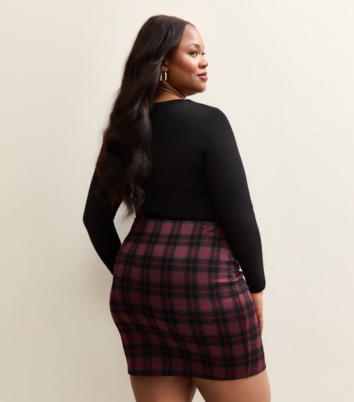 New Look Women's Plus Size Red Jersey Check Tube Mini Skirt Curves New Look - 4