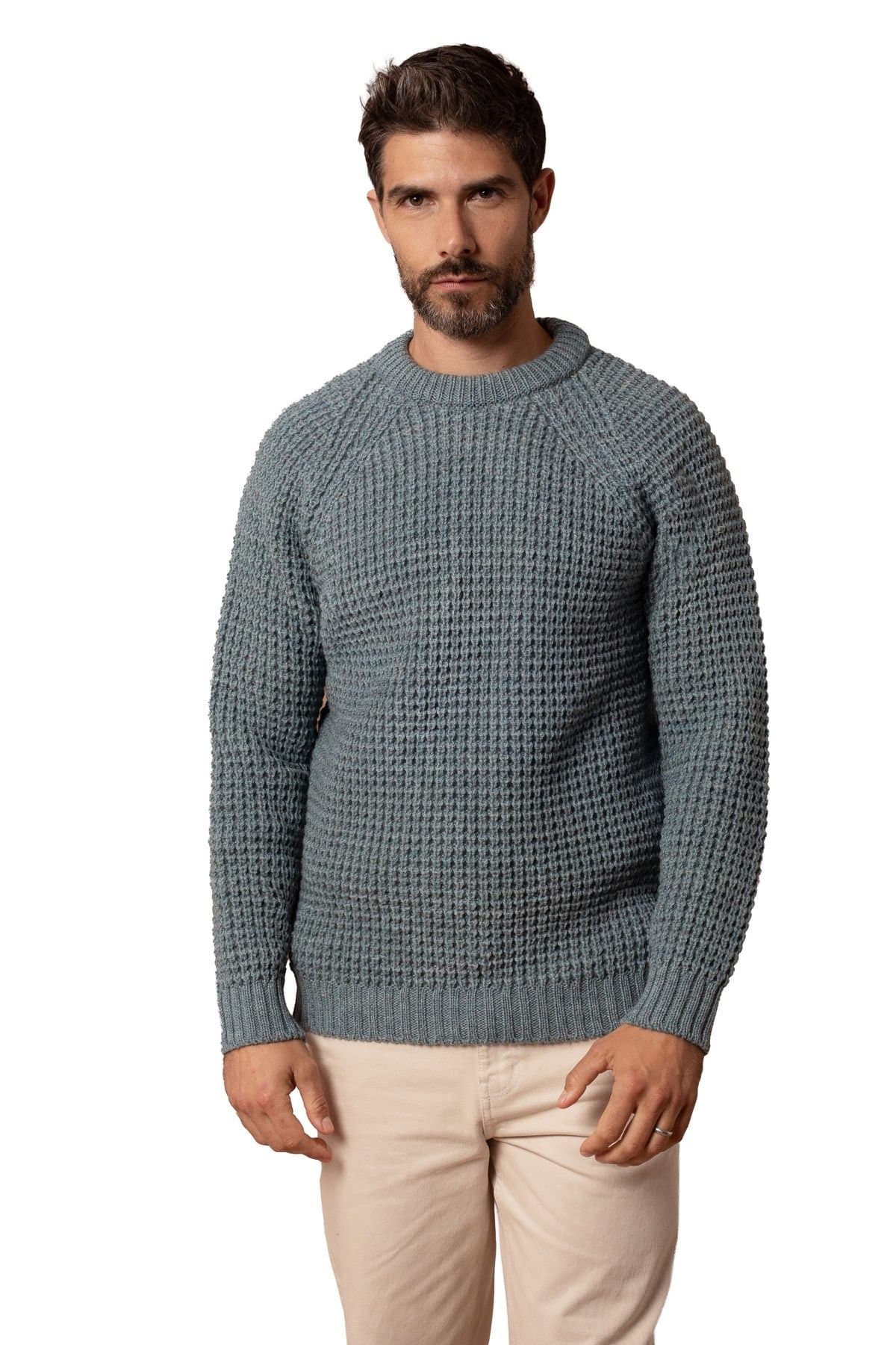 Celtic & Co Celtic & Co Duck Egg Blue British Waffle Stitch Crew Sweater