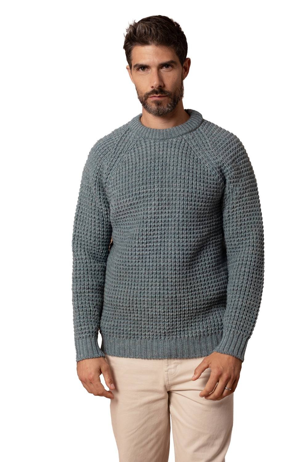 Celtic & Co Celtic & Co Men's British Waffle Stitch Crew in Duck Egg Blue - 2