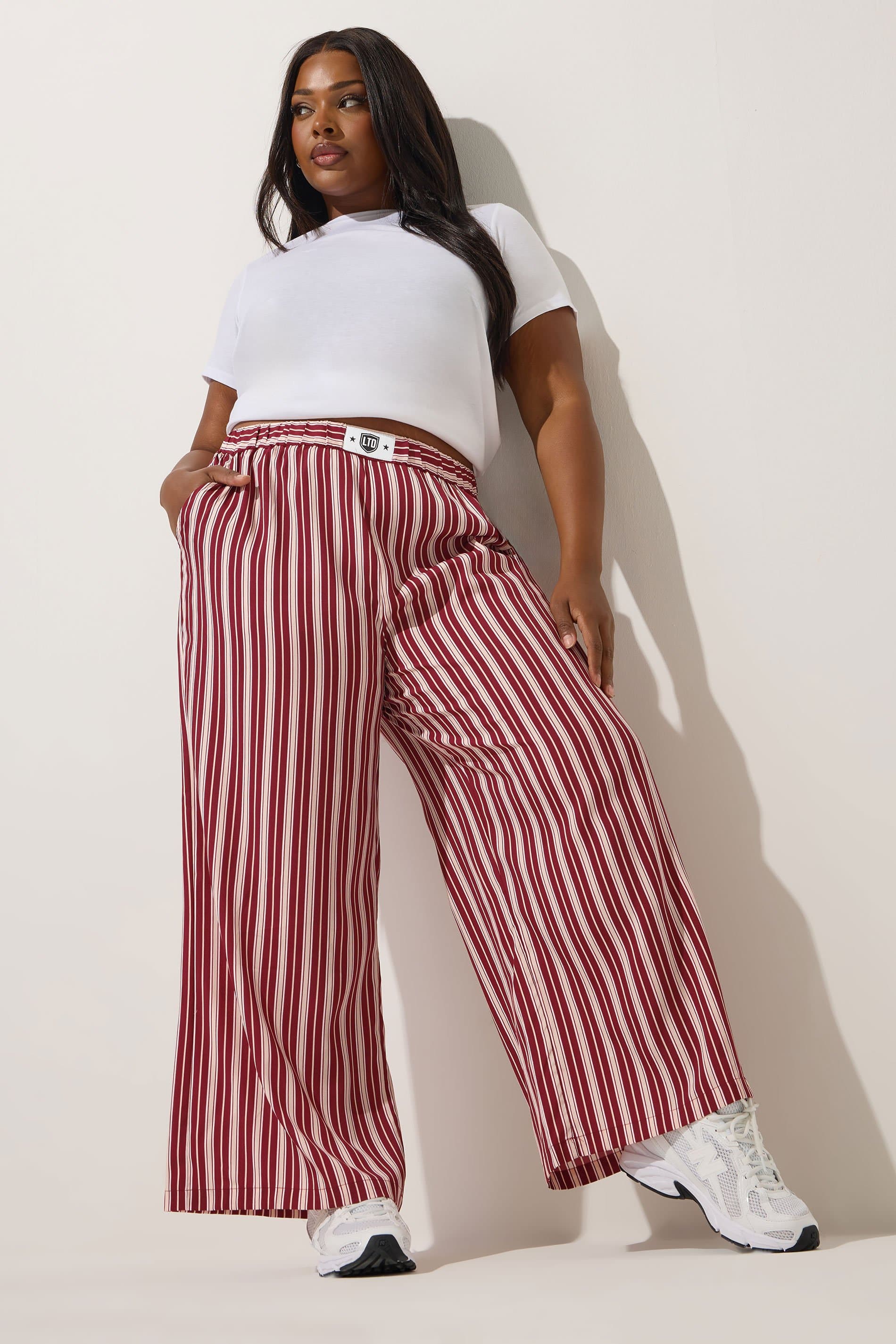 Limited Collection Plus Size Dark Pink Stripe Boxer Waist Trousers