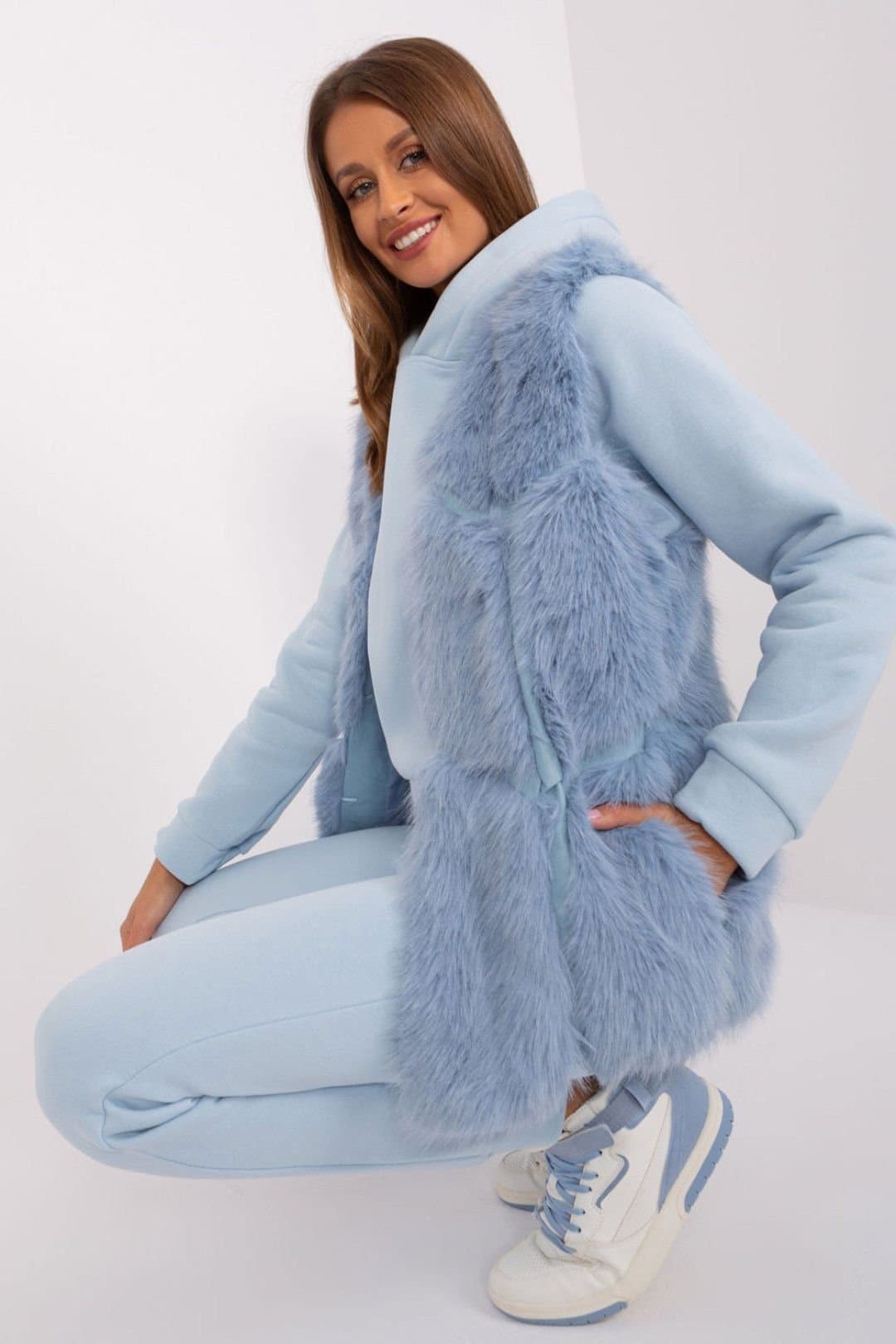 Love Lace Love Lace Women's Soft Lined Faux Fur Vest With Slip Pockets Style 187537 in Blue