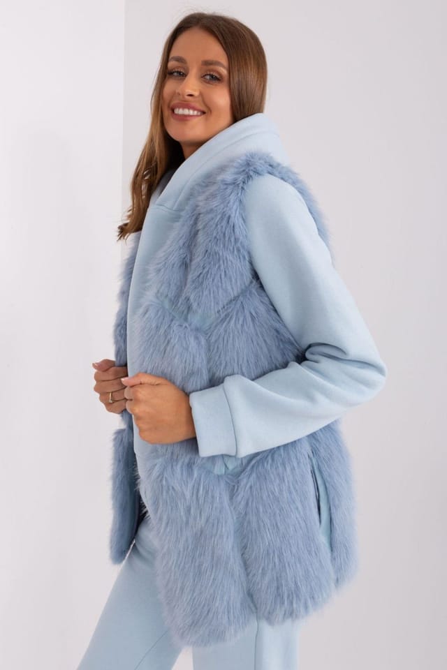 Love Lace Love Lace Women's Soft Lined Faux Fur Vest With Slip Pockets Style 187537 in Blue - 2