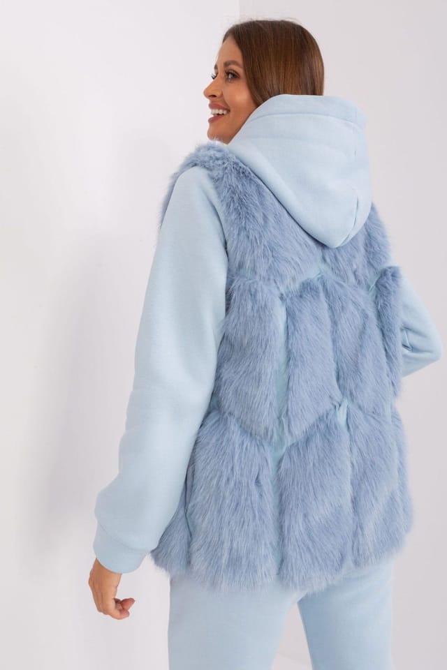 Love Lace Love Lace Women's Soft Lined Faux Fur Vest With Slip Pockets Style 187537 in Blue - 3