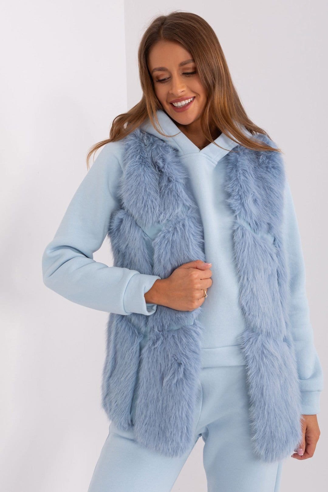 Love Lace Love Lace Women's Soft Lined Faux Fur Vest With Slip Pockets Style 187537 in Blue - 4