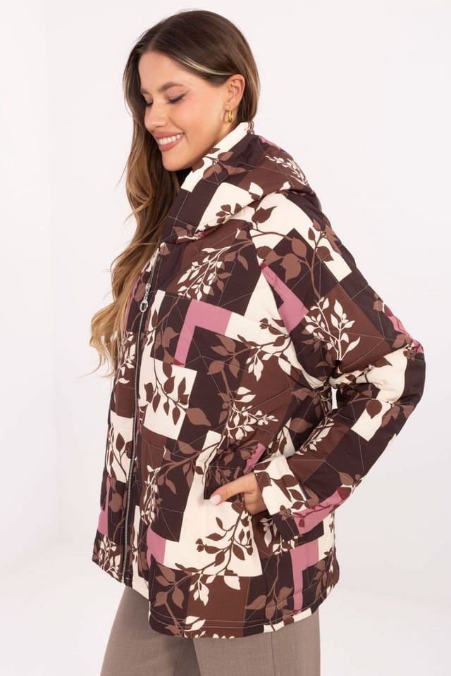 Love Lace Love Lace Women's Colorful Quilted Hooded Print Jacket in Brown - 2