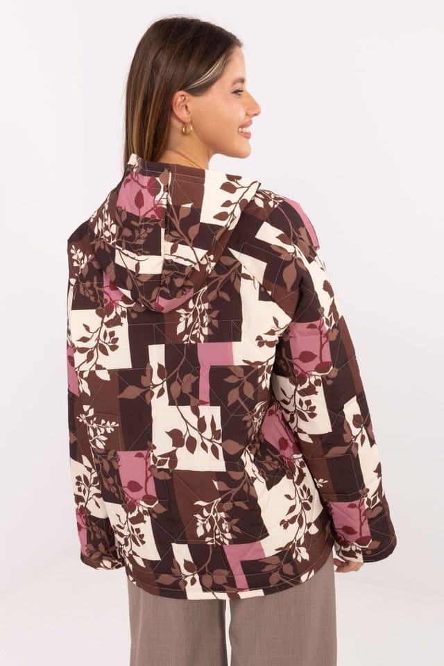 Love Lace Love Lace Women's Colorful Quilted Hooded Print Jacket in Brown - 3