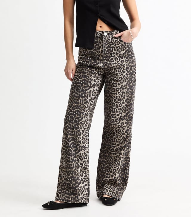 New Look Women's Brown Leopard Print Adalae Wide Leg Jeans New Look - 3