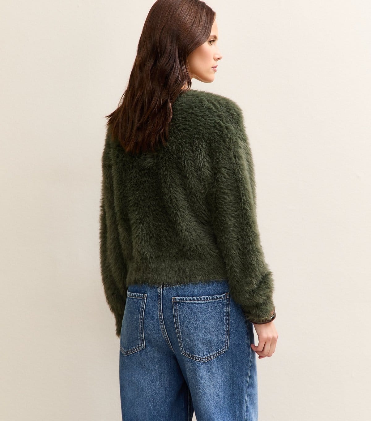 New Look Women's Light Khaki Super Fluffy Button Up Cardigan New Look - 4