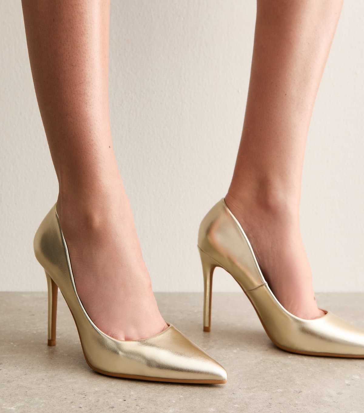 New Look Women's Truffle Gold Faux Leather Court Shoes Vegan New Look