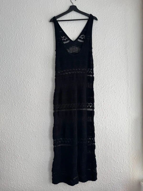 Zara Women’s Zara Black Crochet Open Knit Sleeveless Maxi Dress Size M