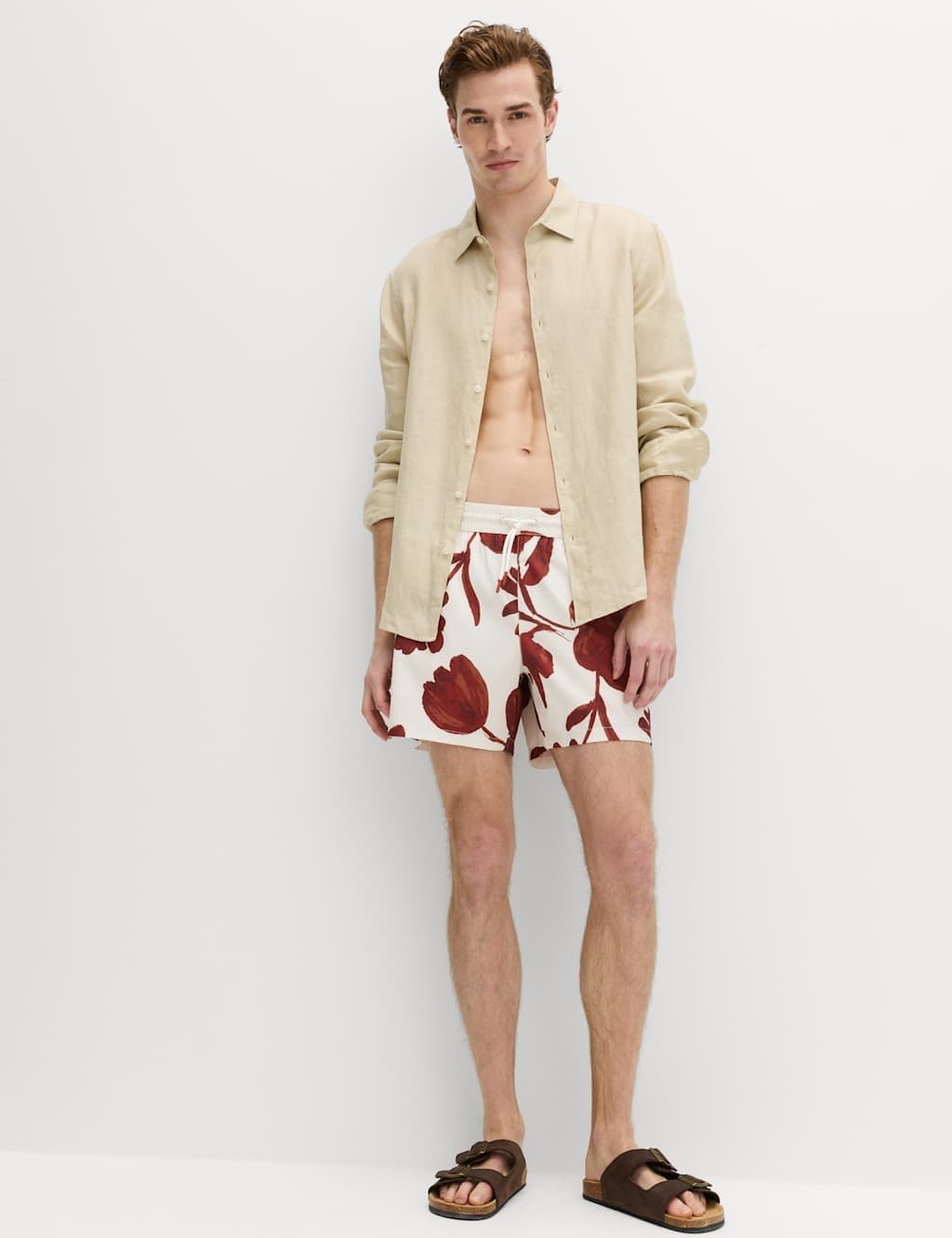 Marks & Spencer M&S Quick Dry Textured Floral Swim Shorts Paprika