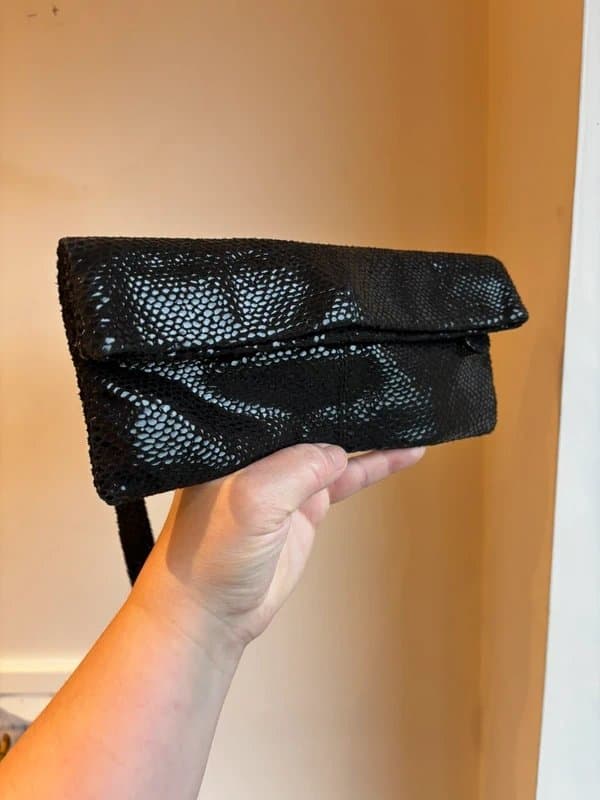 Topshop Topshop Real Leather Reptile Effect Black Clutch Bag