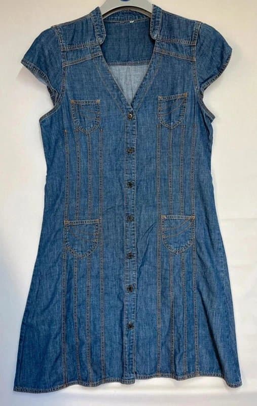 New Look Women’s Blue Denim Button-Front Dress – Cap Sleeve – UK 12