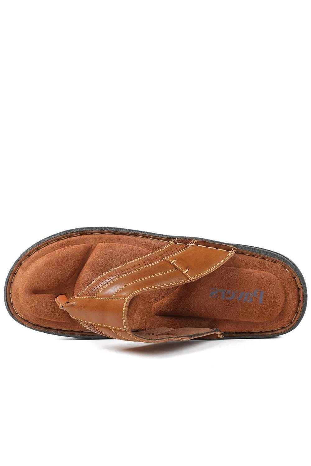 Pavers Pavers Men's Leather Slip On Sandals in Tan - 4