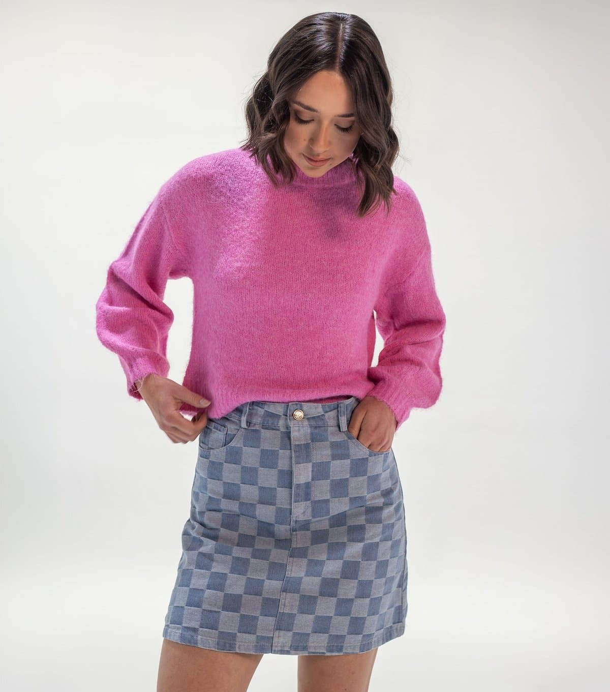 Sunshine Soul Women's Light Blue Check Chambray Mini Skirt Sunshine Soul New Look