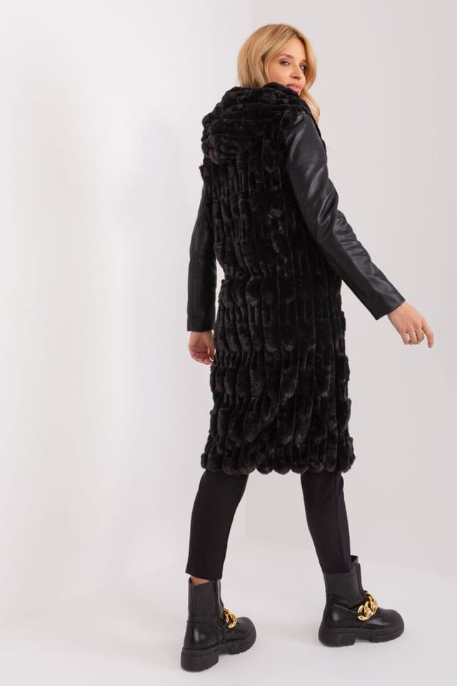 Love Lace Love Lace Women's Hooded Faux Fur Vest for Winter Office in Black - 3