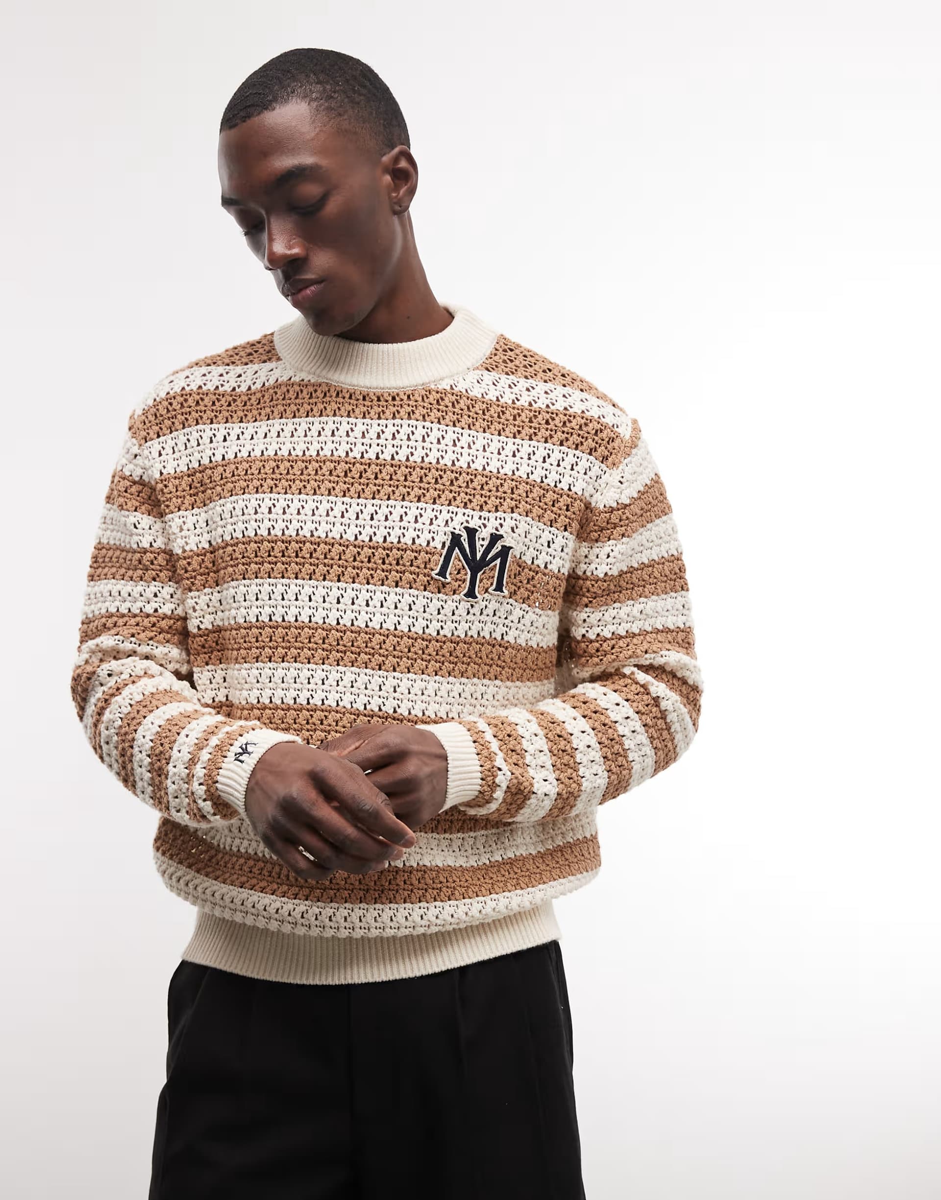 ASOS Prohibited stripe light knit jumper in brown