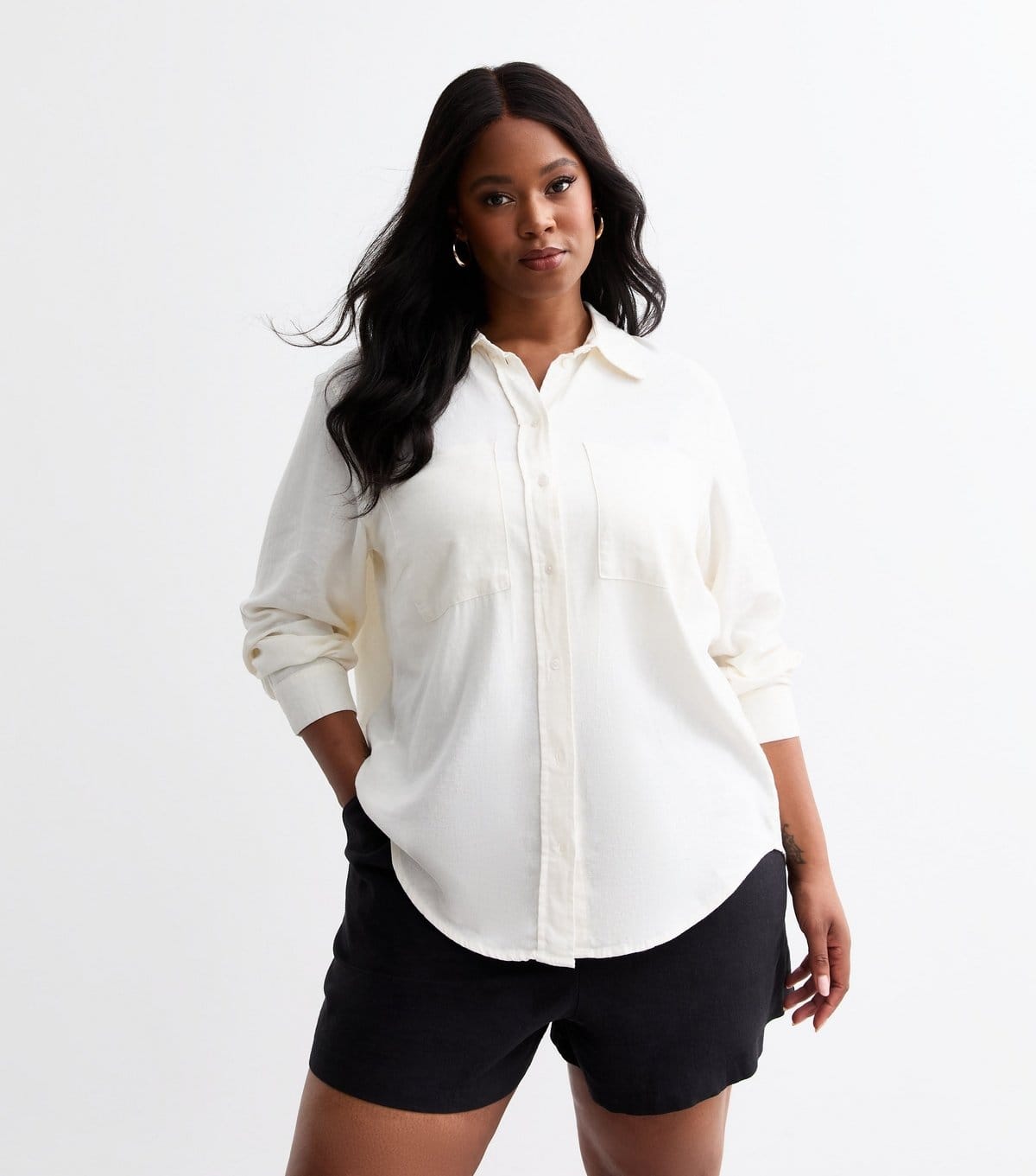 Only Plus Size Off White Linen-Blend Shirt